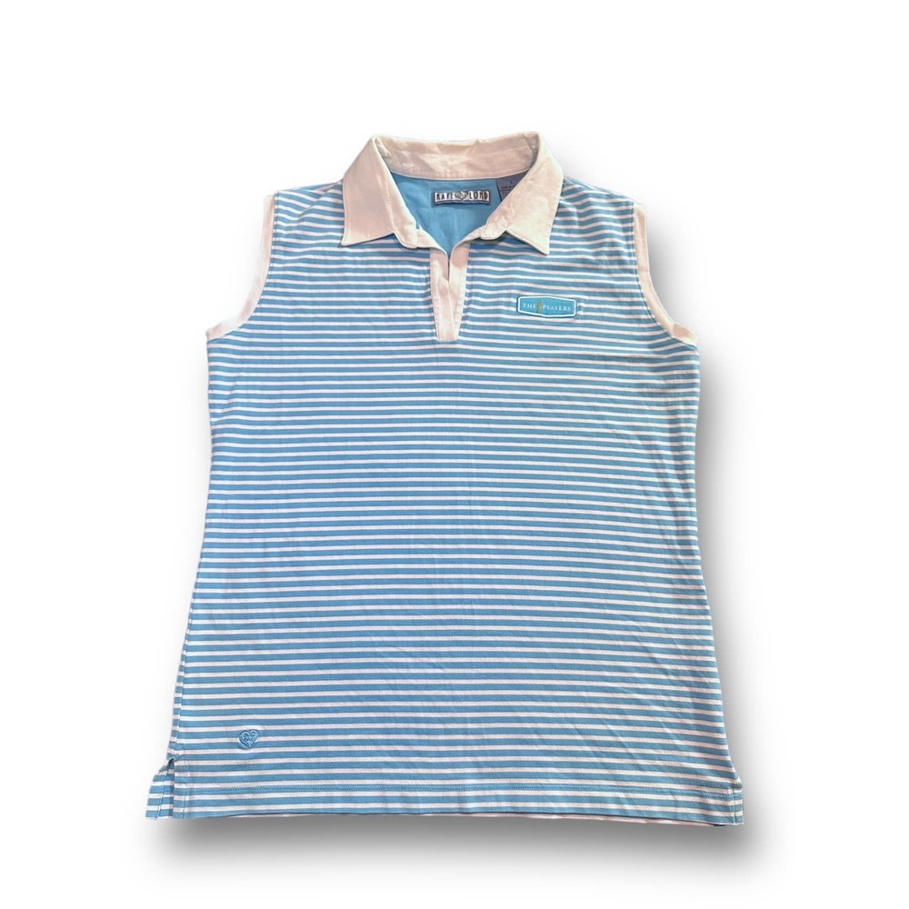 Kate Lord Womens L Blue White Stripe Collared V Neck Players Golf‎ Size - L
